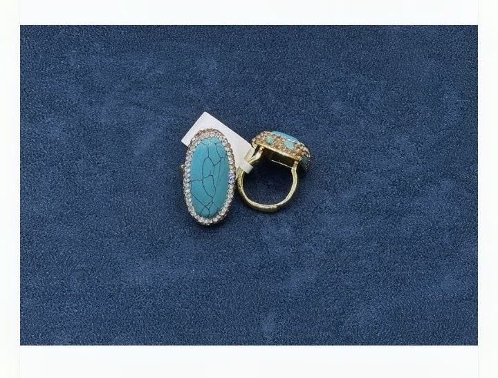 Turquoise Oval Crystal Statement Ring